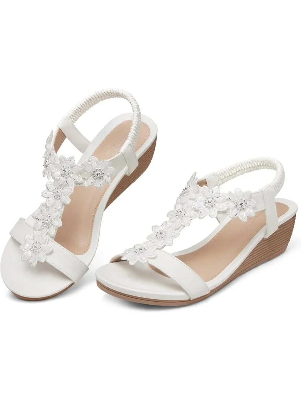 Women's White Wedge Sandals Summer Platform Comfortable Low Wedges Shoes